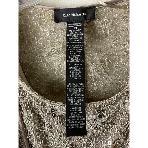 R&M Richards Dress Womens 18 Gold Lace Sequin 2 Piece Jacket Overlay Formal Set - Picture 3 of 16